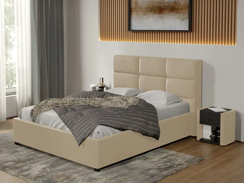 Pat tapitat Cico fix 170 x 114 C1 din piele/stofa Crem - Nube 4 140x200