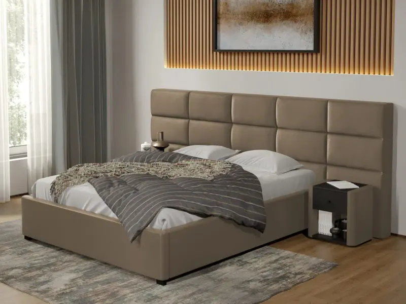 Pat tapitat Cico fix 287 x 114 C2 din piele/stofa Bej - Nube 11 140x200