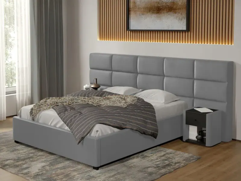 Pat tapitat Cico fix 287 x 114 C2 din piele/stofa Gri - Nube 81 140x200