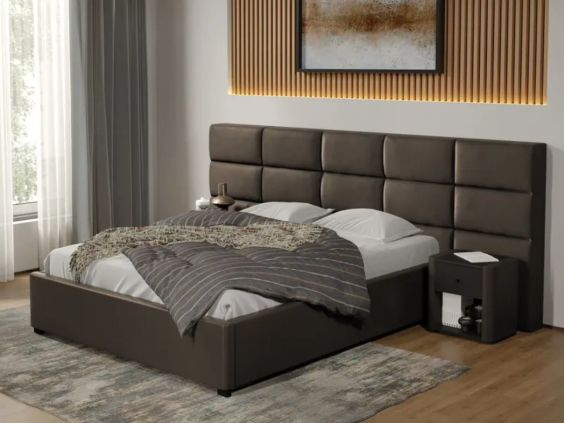 Pat tapitat Cico fix 287 x 114 C2 din piele/stofa Ciocolatiu - Nube 29 160x200
