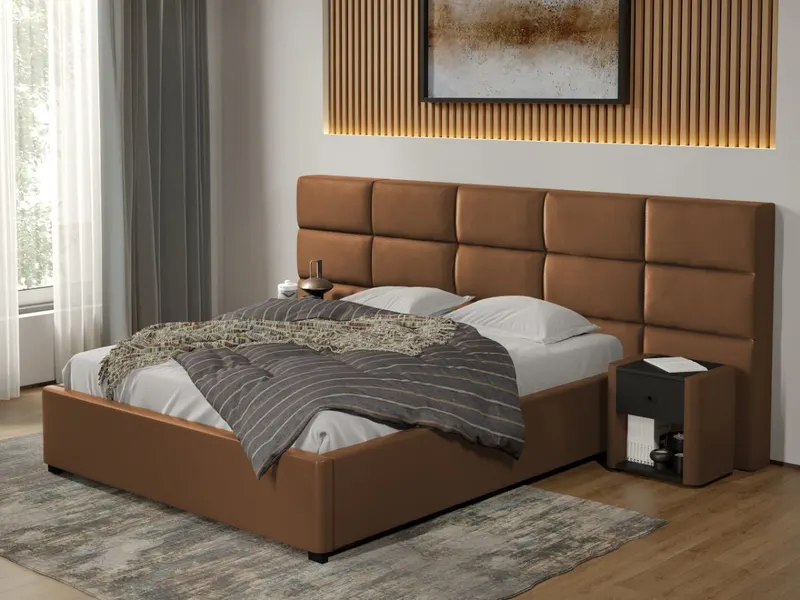 Pat tapitat Cico fix 287 x 114 C2 din piele/stofa Maro - Nube 23 160x200