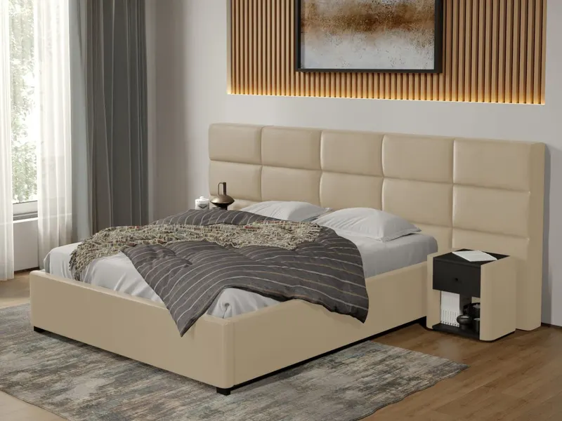 Pat tapitat Cico fix 287 x 114 C2 din piele/stofa Crem - Nube 4 180x200