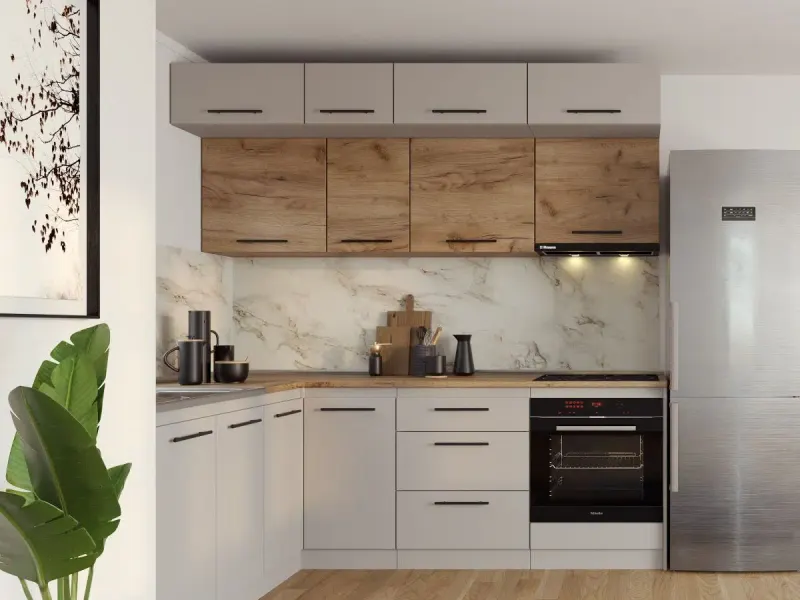 Set Mobila Bucatarie Colt Linea 180*220 Casmir / Stejar C32 — imaginea 2