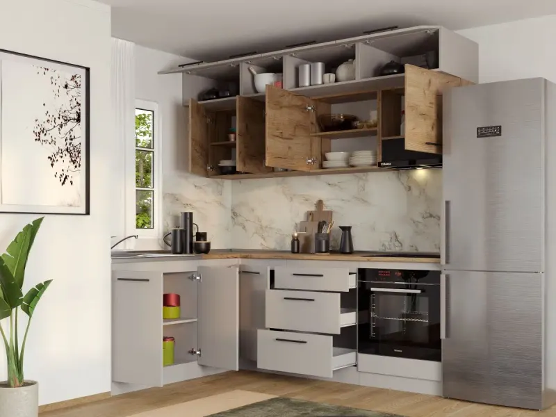 Set Mobila Bucatarie Colt Linea 180*220 Casmir / Stejar C32 — imaginea 3