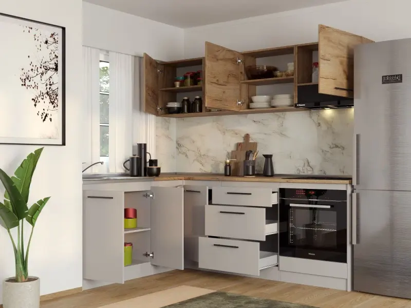 Set Mobila Bucatarie Colt Linea 180*220 Casmir / Stejar C20 — imaginea 3