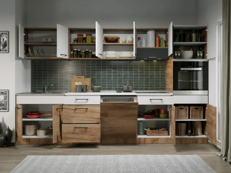 Set Mobila Bucatarie Gastro 320 Alb/Stejar - C44 — imaginea 2