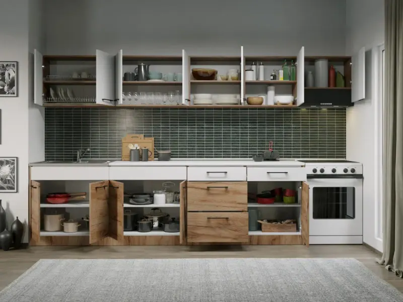 Set Mobila Bucatarie Gastro 340 Alb/Stejar - C46 — imaginea 2