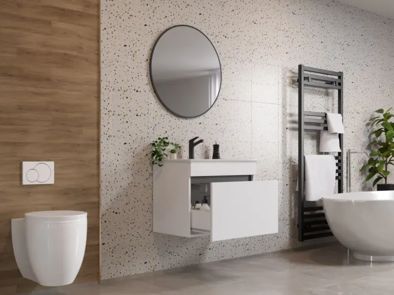 Set Masca Baie Suspendata + Chiuveta 650 + Oglinda Rotunda Albio — imaginea 2