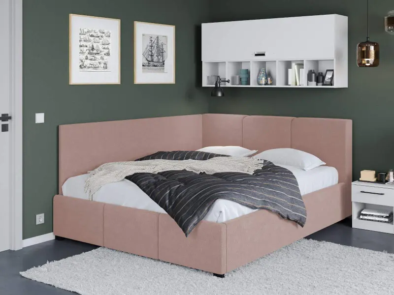 Pat Tapitat de colt Avelis cu somiera fixa Roz - Swing 14 140x200