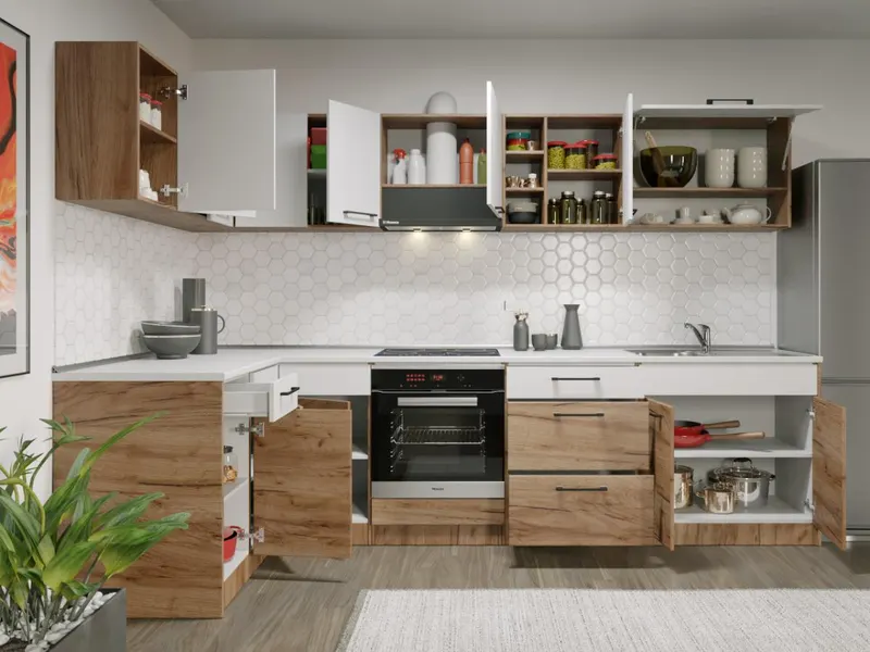 Set Mobila Bucatarie Colt Gastro 140*300 Alb/Stejar - C29 — imaginea 2