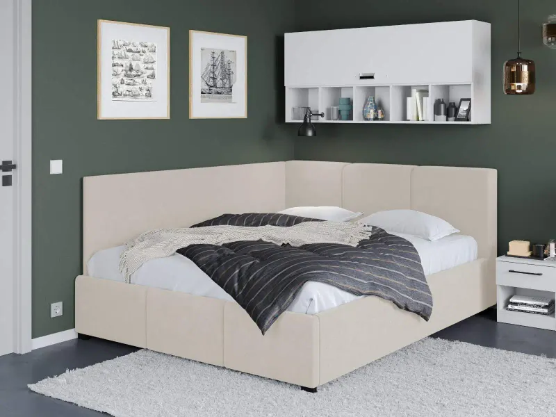 Pat Tapitat de colt Avelis cu somiera fixa Crem - Swing 1 140x200