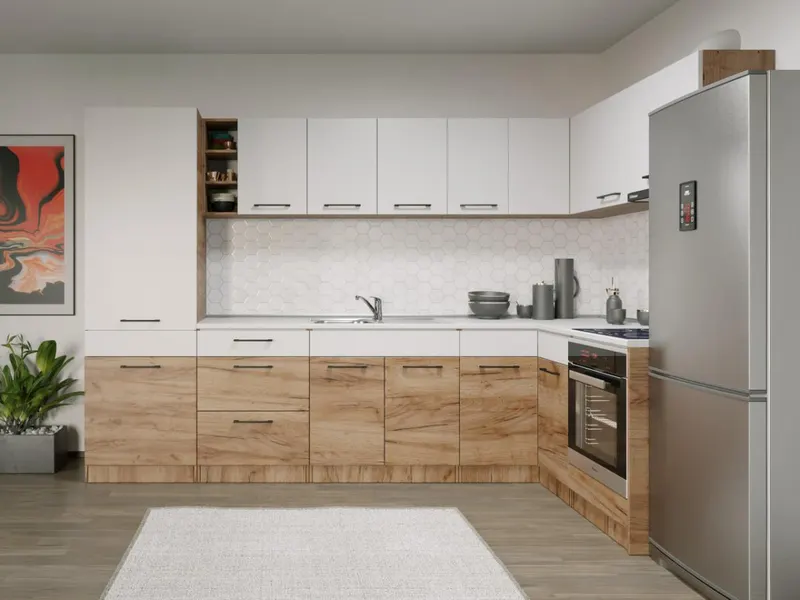 Set Mobila Bucatarie Colt Gastro 300*160 Alb/Stejar - C31 — imaginea 2