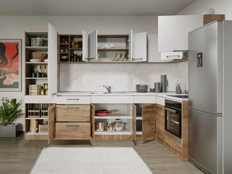 Set Mobila Bucatarie Colt Gastro 300*160 Alb/Stejar - C31 — imaginea 3