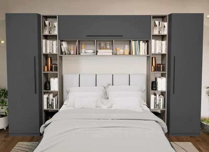 Set Mobila Dormitor Noce 3.12m cu pat tapitat Alb incadrat — imaginea 2