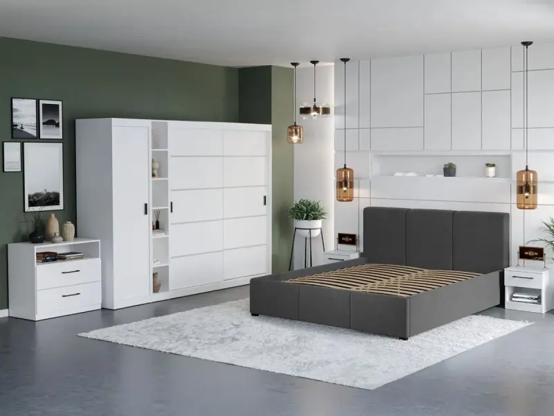 Set Mobila Dormitor Nordis Alb C35 tapitat — imaginea 2