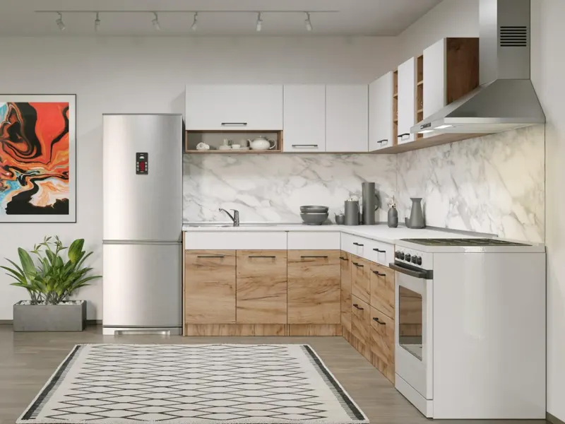 Set Mobila Bucatarie Colt Gastro 180*220 Alb/Stejar - C40 — imaginea 2