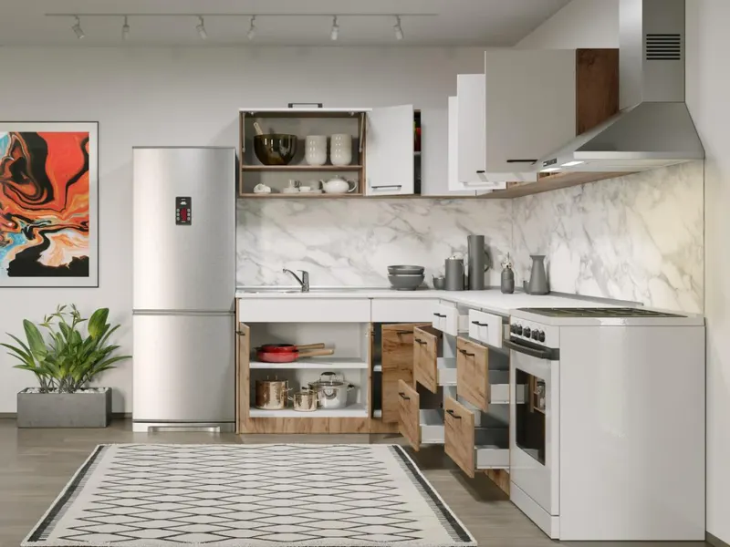 Set Mobila Bucatarie Colt Gastro 180*220 Alb/Stejar - C40 — imaginea 3