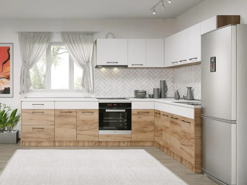 Set Mobila Bucatarie Colt Gastro 300*210 Alb/Stejar - C37 — imaginea 2