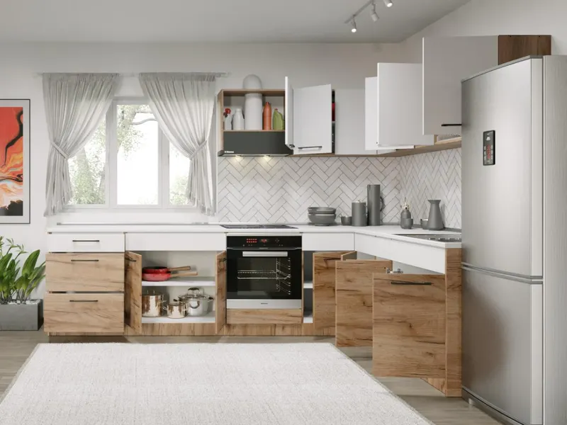 Set Mobila Bucatarie Colt Gastro 300*210 Alb/Stejar - C37 — imaginea 3