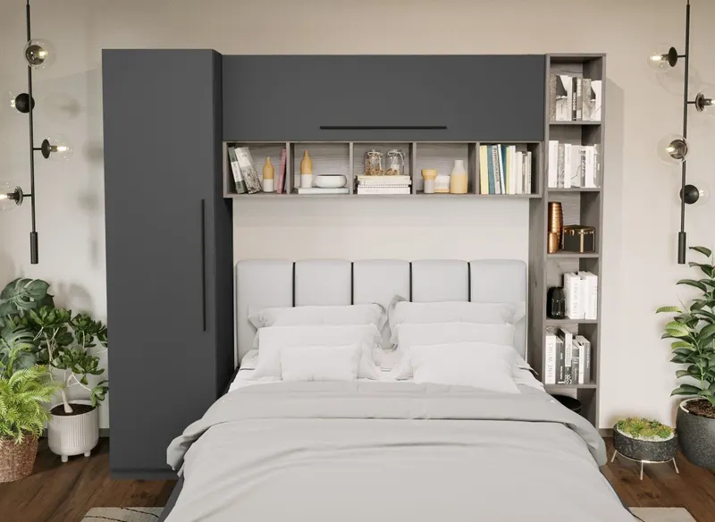 Set Mobila Dormitor Noce 2.33m cu pat tapitat Alb incadrat — imaginea 2