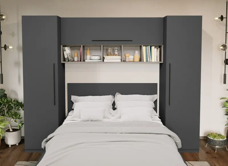 Set Mobila Dormitor Noce 2.56m cu pat incadrat — imaginea 2