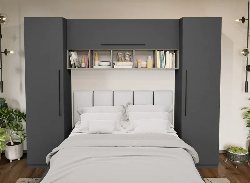 Set Mobila Dormitor Noce 2.56m cu pat tapitat Alb incadrat — imaginea 2