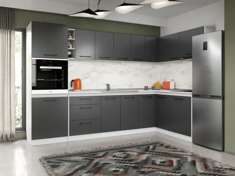 Set Mobila Bucatarie Colt Mina Grafit 300*160 Gri Antracit C199