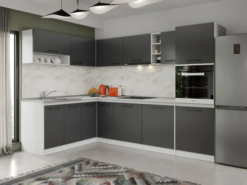Set Mobila Bucatarie Colt Mina Grafit 180*280 Gri Antracit C194