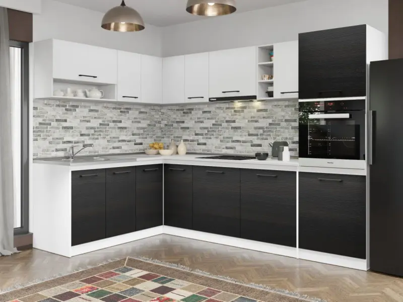 Set Mobila Bucatarie Colt Mina Yang 180*280 Ferrara/Alb C193