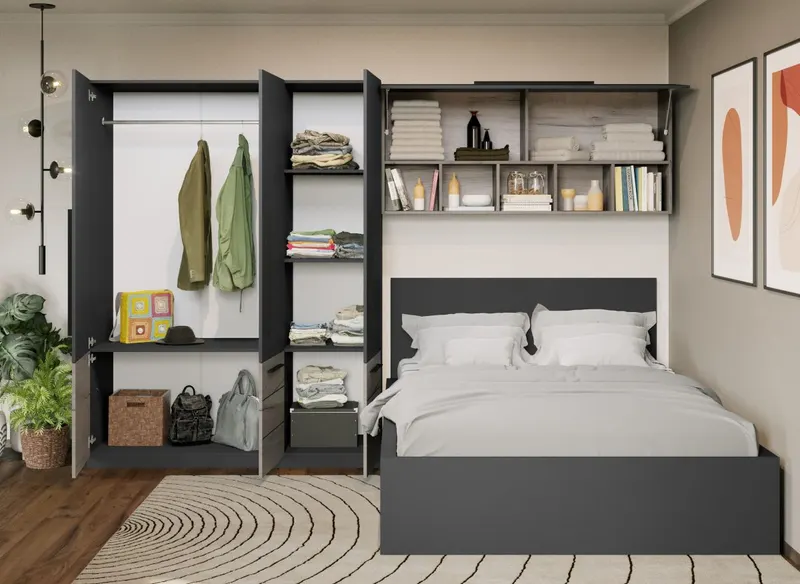 Set Mobila Dormitor Noce 3.05m cu pat incadrat — imaginea 3