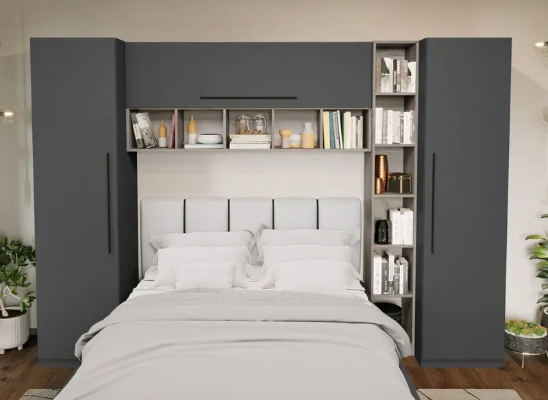 Set Mobila Dormitor Noce 2.84m cu pat tapitat Alb incadrat — imaginea 2
