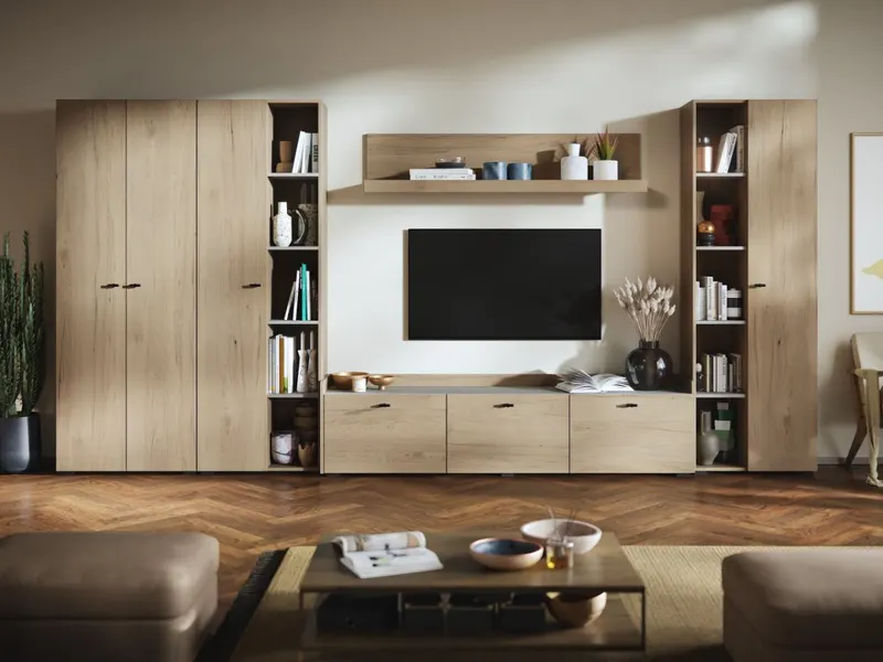 Living Silensia C5 UNO - Mobila sufragerie aspect lemn / bej