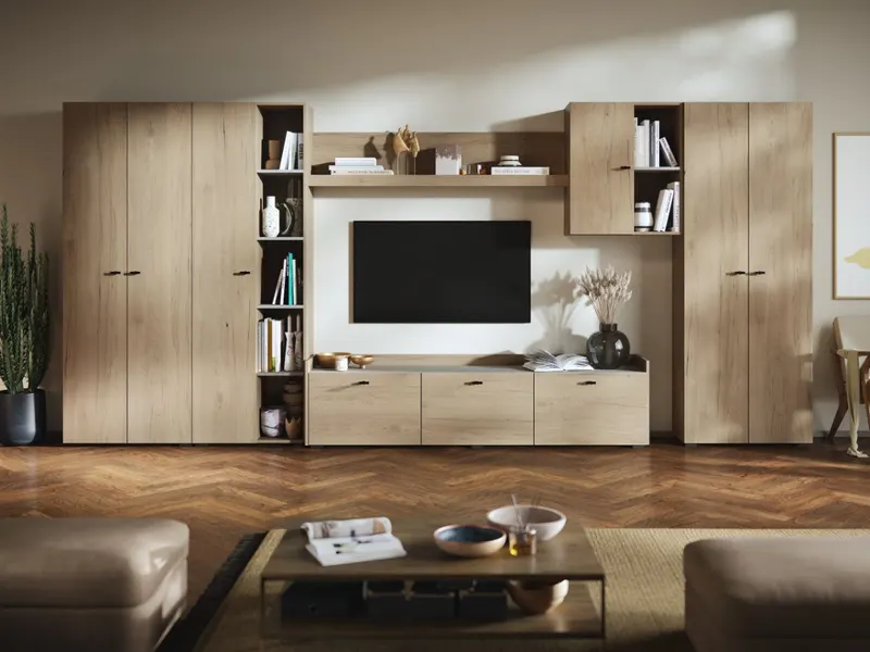 Living Silensia C4 DUO - Mobila sufragerie aspect lemn / bej