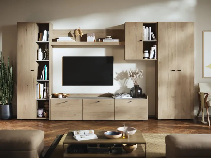 Living Silensia C4 UNO - Mobila sufragerie aspect lemn / bej