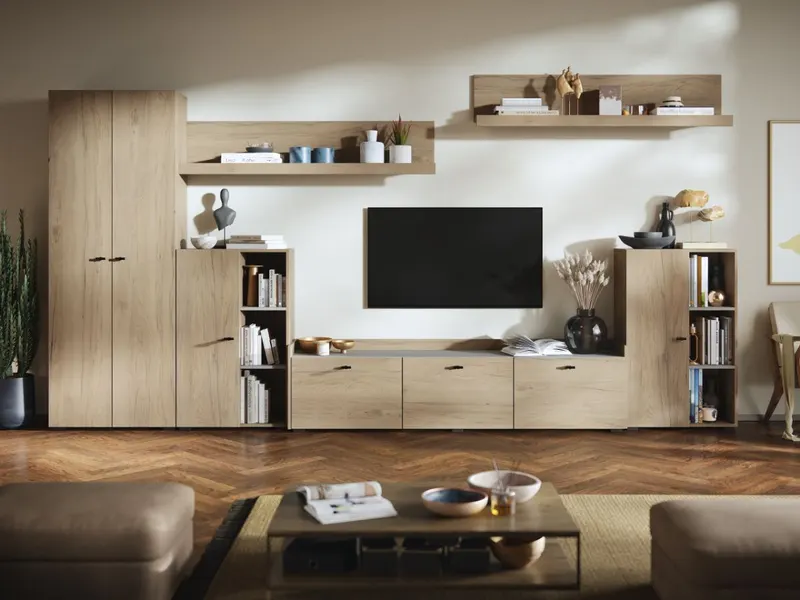 Living Silensia C3 UNO - Mobila sufragerie aspect lemn / bej