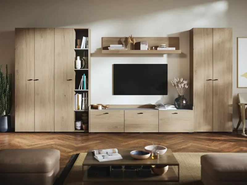 Living Silensia C2 DUO - Mobila sufragerie aspect lemn / bej