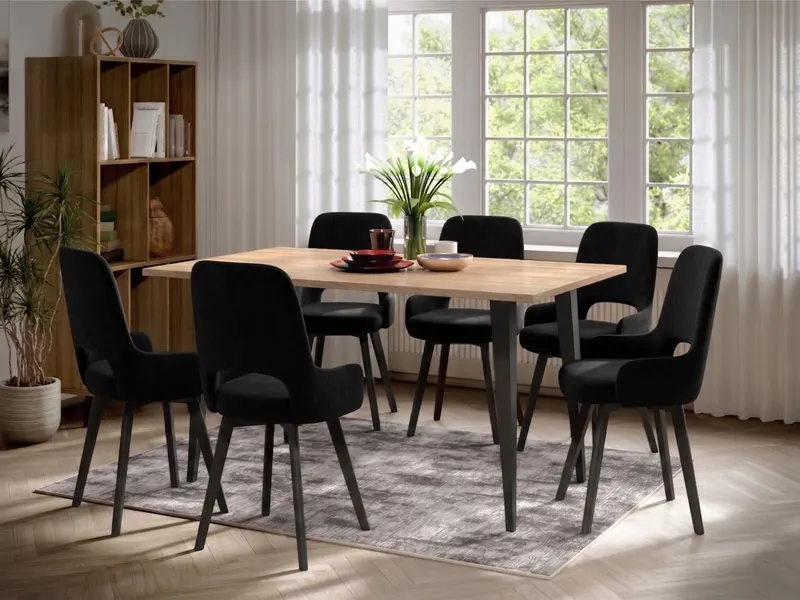Set Masa Sorento + 6 Scaune Berna Catifea Negru