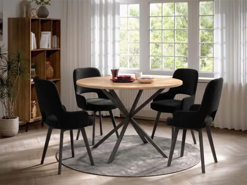 Set Masa Rotunda Spira + 4 Scaune Berna Catifea Negru