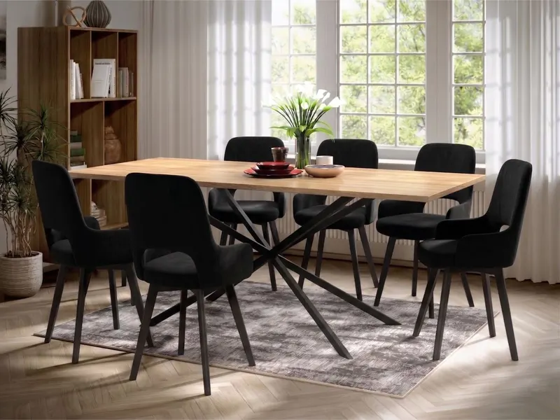 Set Masa Otis + 6 Scaune Berna Catifea Negru