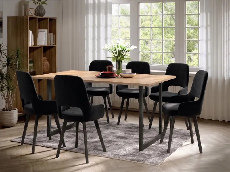 Set Masa Olive + 6 Scaune Berna Catifea Negru