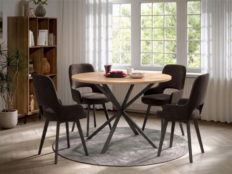 Set Masa Rotunda Spira + 4 Scaune Berna Catifea Maro