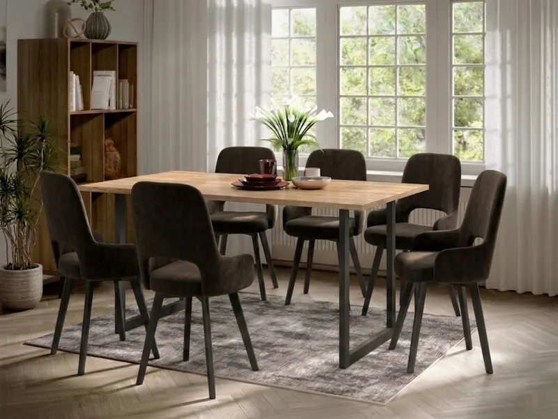 Set Masa Olive + 6 Scaune Berna Catifea Maro