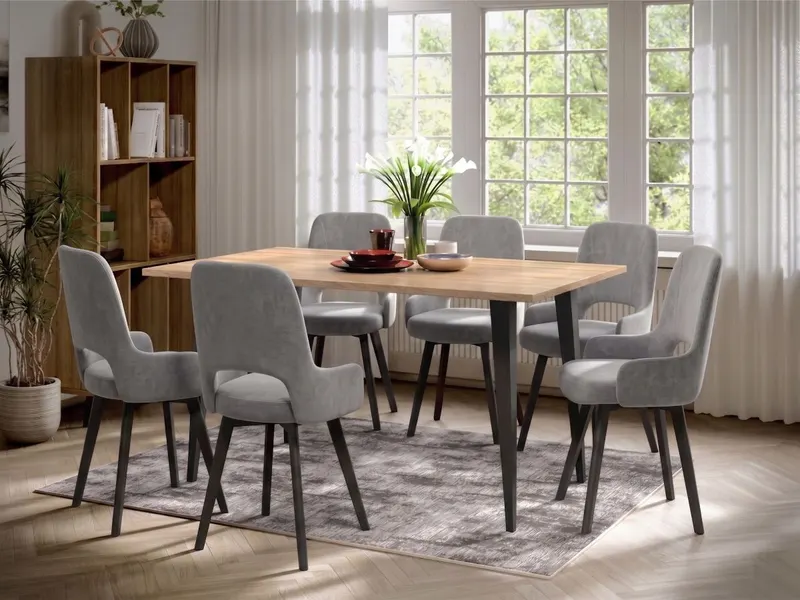 Set Masa Sorento + 6 Scaune Berna Catifea Gri