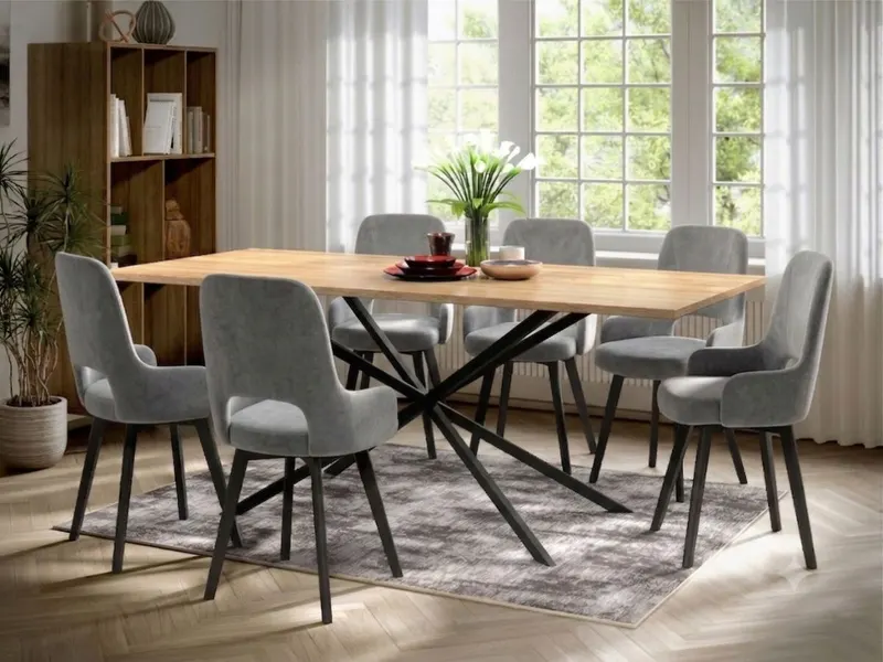 Set Masa Otis + 6 Scaune Berna Catifea Gri