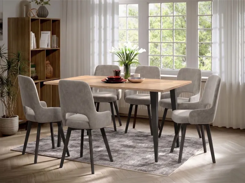 Set Masa Sorento + 6 Scaune Berna Catifea Bej
