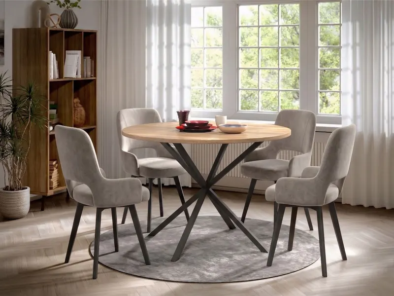 Set Masa Rotunda Spira + 4 Scaune Berna Catifea Bej
