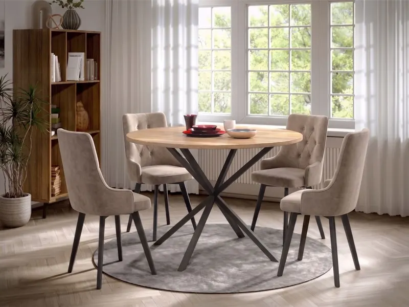 Set Masa Rotunda Spira + 4 Scaune Talin Bej