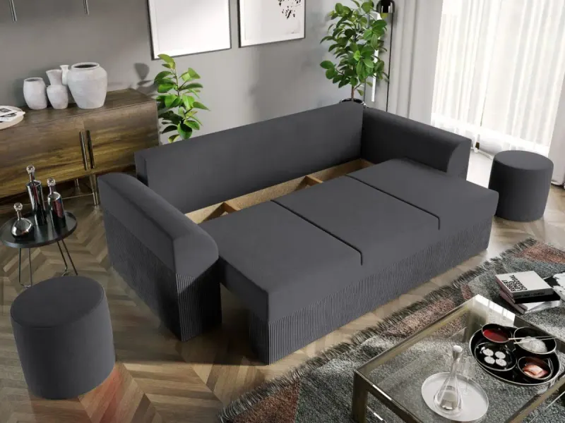 Canapea Extensibila Cali Catifea / Reiat Gri Inchis — imaginea 3