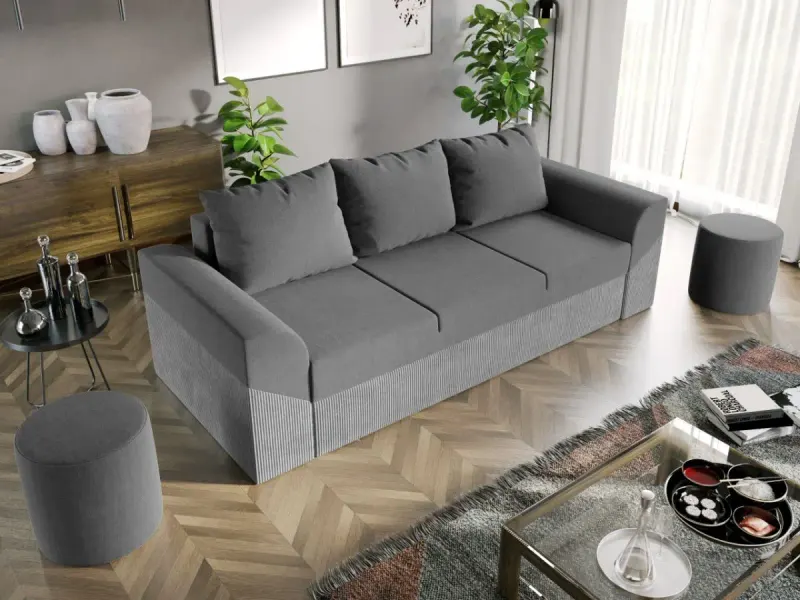 Canapea Extensibila Cali Catifea / Reiat Gri Deschis