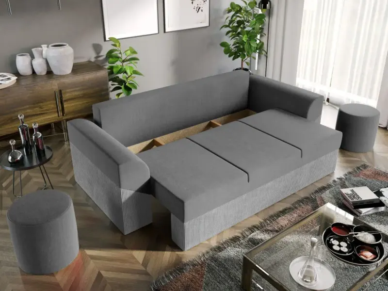 Canapea Extensibila Cali Catifea / Reiat Gri Deschis — imaginea 3